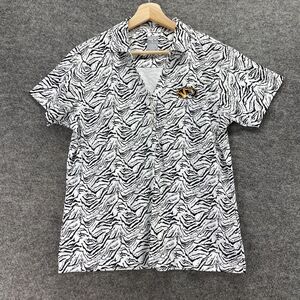 Page & Tuttle Shirt Women L Large White Striped Button Up Collared Short Sleeve